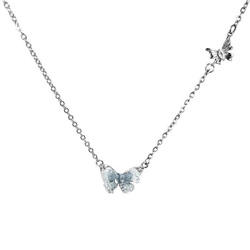 Wholesale Ice Crystal Gradient Pearl Butterfly Tassel Necklace Clavicle Chain
